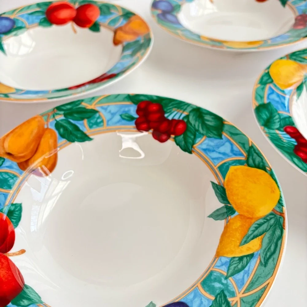 VTG 1995‎ Victoria Beale Porcelain Forbidden Fruit Soup Salad Bowls 8–5/8” set 4